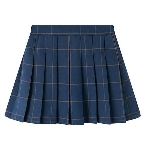 Tfken Summer Dresses For Girls Plaid Pleated Mini Skirts Daily Wear Trendy Casual Kids Soft Clothes Blue Size 8-9 Years