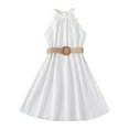 thumbnail image 1 of Tfken Summer Dresses For Girls Solid Color Halter Neck Sleeveless Dresses With Belt Trendy Daily Wear Teen Elegant Clothes White Size 9-10 Years, 1 of 7