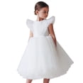 thumbnail image 1 of Tfken Summer Dresses For Girls A Line Solid Color Crew Neck Fly Sleeve Tutu Tulle Dresses For Party Performance Kids Soft Clothes White Size 5-6 Years, 1 of 7