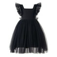 thumbnail image 1 of Tfken Summer Girls Dresses Solid Color Square Neck Fly Sleeve Tutu Tulle Dresses Trendy Toddler Soft Clothes Black Size 18-24 Months, 1 of 4