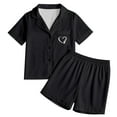 thumbnail image 1 of Tfken Summer Girls Outfit Sets Short Sleeve Button Lapel Neck Print Tops With Solid Color Shorts Set Casual Sleepwear Teen Comfortable Outfit Black Size 8-9 Years, 1 of 7