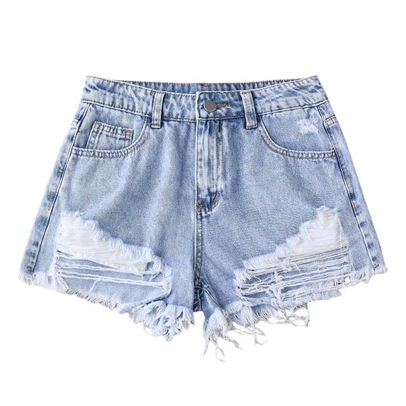 Tfken Summer Girls Shorts Button Denim Ripped Shorts With Pockets Trendy Daily Wear Kids Soft Clothes Blue Size 13-14 Years