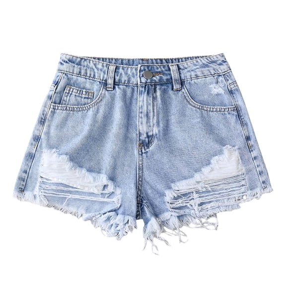 Tfken Summer Girls Shorts Button Denim Ripped Shorts With Pockets Trendy Daily Wear Kids Soft Clothes Blue Size 13-14 Years