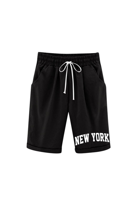 Summer Girls Shorts Elastic Waist Letter Print Shorts With Pockets Casual Fashion Teen Soft Clothes Black Size 3-4 Years