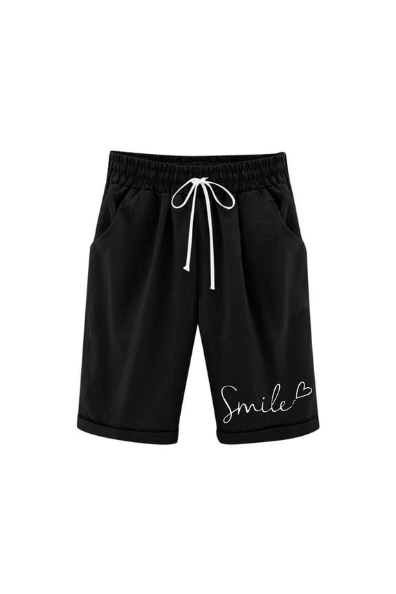 Summer Girls Shorts Elastic Waist Letter Print Shorts With Pockets Fashion Daily Wear Teen Soft Clothes Black Size 3-4 Years