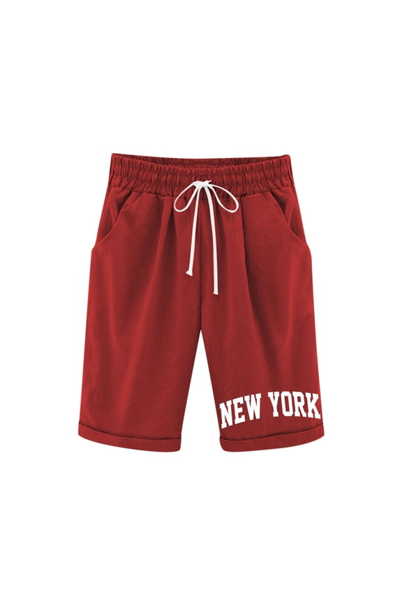 Summer Girls Shorts Letter Print Elastic Waist Shorts With Pockets Casual Fashion Teen Soft Clothes Red Size 3-4 Years