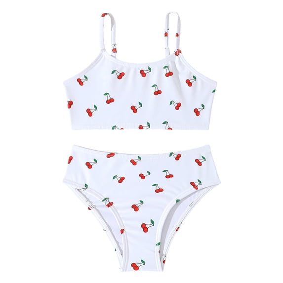 Tfken Summer Girls Cute Swimsuit Set Outfits Beach Swim 2 Piece Bikini Vest With Swimming Trunks Set Swimwear Quick-Dry Children Soft Bathing Suits Size 4-5 Years White