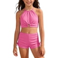 thumbnail image 1 of Tfken Summer Girls Cute Swimsuit Set Outfits Beach Swim 2 Piece Swimming Bikini Vest With Trunks Set Swimwear Sleeveless Drawstring Children Soft Bathing Suits Size 12-13 Years Red, 1 of 9