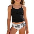 thumbnail image 1 of Tfken Summer Girls Cute Swimsuit Set Outfits Beach Swim 2 Piece Swimming Vest With Trunks Hawaii Print Set Swimwear Sleeveless Children Soft Bathing Suits Size 15-16 Years Black, 1 of 6