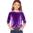 thumbnail image 1 of Tfken Summer Girls Tshirts 3/4 Sleeve Crew Neck Solid Color Tops Fashion Daily Wear Children Soft Tops Purple Size 11-12 Years, 1 of 4