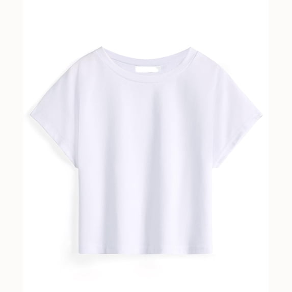 Tfken Summer Girls Tshirts Solid Color Short Sleeve Crew Neck Tops Casual Daily Wear Children Soft T-Shirts White Size 5-6 Years