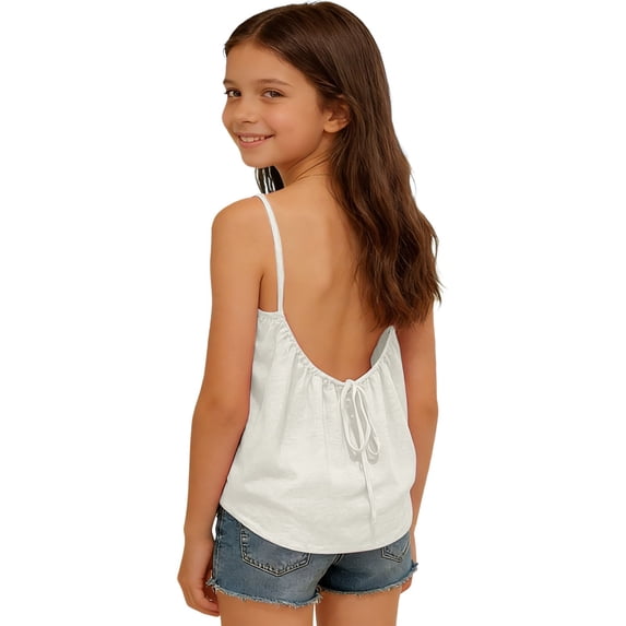 Tfken Summer Girls Tshirts Solid Color Spaghetti Strap Sleeveless Vest Fashion Casual Comfortable Shirts White Size 6-7 Years