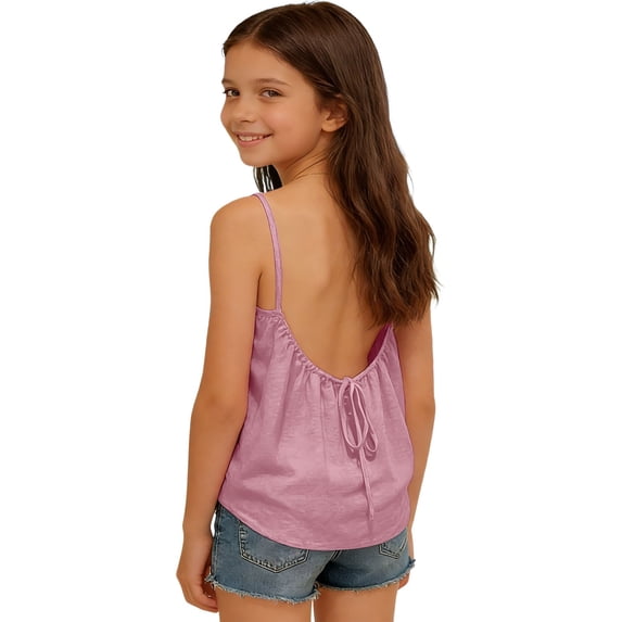 Tfken Summer Girls Tshirts Solid Color Spaghetti Strap Sleeveless Vest Fashion Casual Toddler Soft Tops Pink Size 12-13 Years