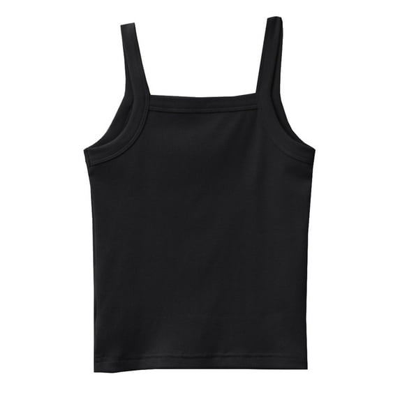 Tfken Summer Girls Tshirts Spaghetti Strap Sleeveless Solid Color Vest Daily Wear Fashion Teen Comfortable Shirts Black Size 4-5 Years