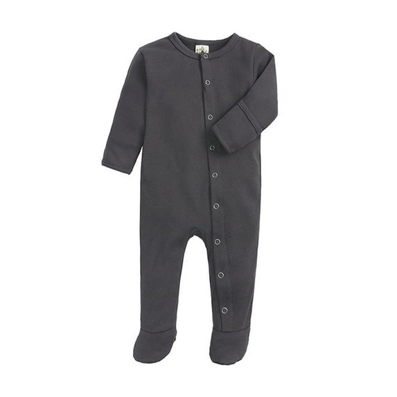 Tfken Summer Jumpsuit For Boys Long Sleeve Crew Neck Solid Color Button Romper Casual Baby Soft Onesie Gray Size 3-6 Months
