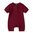 thumbnail image 1 of Tfken Summer Jumpsuit For Girls Crew Neck Short Sleeve Solid Color Ribbed Button Romper Casual Daily Wear Newborn Cute Bodysuit Red Size 3-6 Months, 1 of 2