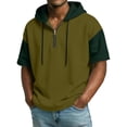 thumbnail image 1 of Tfken Summer Men Tshirts Hooded Patchwork Short Sleeve Drawstring Tops With Zipper Casual Daily Wear Male Leisure Shirts Green, 1 of 4