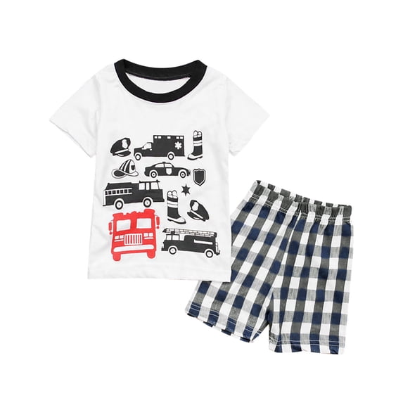 Tfken Summer Outfit Sets For Boys Cartoon Print Crew Neck Short Sleeve Tops With Stripe Shorts Set Summer Children Soft Outfit Blue Size 6-12 Months