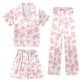 thumbnail image 1 of Tfken Summer Outfit Sets For Girls 3 Piece Button Cow Print Short Sleeve Lapel Neck Tops And Shorts With Pants Set Trendy Casual Sleepwear Teen Comfortable Outfit Pink Size 3-4 Years, 1 of 5