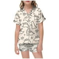 thumbnail image 1 of Tfken Summer Outfit Sets For Girls Dinosaur Print Short Sleeve Lapel Neck Tops With Shorts Set Sleepwear Casual Summer Kids Cute Outfit Beige Size 2-3 Years, 1 of 5