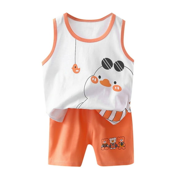 Tfken Summer Outfits For Girls Toddler 2 Pieces Cartoon Print Sleeveless Tank Set Size 4-5 Years Orange Sport Crew Neck Breathable Clothing Sets
