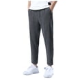 thumbnail image 1 of Tfken Summer Pants For Men Drawstring Elastic Waist Solid Color Pants With Pockets Fashion Daily Wear Male Comfortable Clothes Gray, 1 of 9