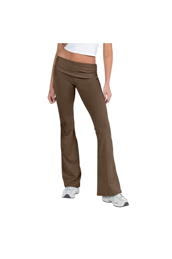 Summer Pants For Women Low Waist Solid Color Flare-Leg Pants Casual Trendy Daily Wear Female Comfortable Clothes Brown