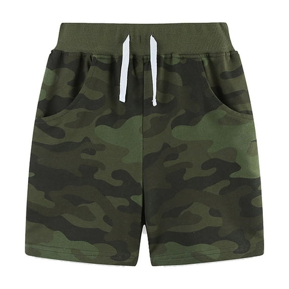 Tfken Summer Shorts For Boys Drawstring Camouflage Print Shorts With Pockets Fashion Casual Children Comfortable Clothes Green Size 1-2 Years