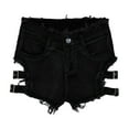 thumbnail image 1 of Tfken Summer Shorts For Women Button Solid Color Mini Ripped Denim Shorts Trendy Daily Wear Female Comfortable Clothes Black, 1 of 9