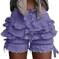 thumbnail image 1 of Tfken Summer Shorts For Women Elastic Waist Solid Color Lace Shorts With Bowknot Trendy Daily Wear Female Comfortable Clothes Purple, 1 of 5
