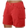 thumbnail image 1 of Tfken Summer Shorts For Women Solid Color Button Cargo Shorts With Pockets Fashion Daily Wear Female Comfortable Clothes Red, 1 of 7