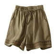 thumbnail image 1 of Tfken Summer Shorts For Women Solid Color Drawstring Shorts With Pockets Daily Wear Casual Female Comfortable Clothes Beige, 1 of 2