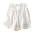 thumbnail image 1 of Tfken Summer Shorts For Women Solid Color Drawstring Shorts With Pockets Daily Wear Casual Female Comfortable Clothes White, 1 of 2