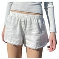 thumbnail image 1 of Tfken Summer Shorts For Women Solid Color Elastic Waist Button Lace Shorts Casual Daily Wear Female Comfortable Clothes White, 1 of 9