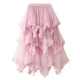 thumbnail image 1 of Tfken Summer Skirts For Women Elastic Waist Solid Color Tulle Handkerchief Long Skirts Trendy Daily Wear Female Soft Clothes Pink, 1 of 4