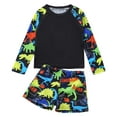 thumbnail image 1 of Tfken Summer Swimwear For Boys 2 Piece Long Sleeve Crew Neck Dinosaur Print Tops With Trunks Set Beach Swimsuit Trendy Swimming Children Soft Bathing Suit Black Size 7-8 Years, 1 of 8