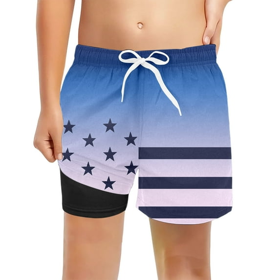 Tfken Summer Swimwear For Boys Drawstring Waist Print Pool Swimming Trunks Trendy Beach Swimsuit Teen Comfortable Bathing Suit Blue Size 9-10 Years