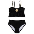 thumbnail image 1 of Tfken Summer Swimwear For Girls 2 Pieces Solid Color Spaghetti Strap Sleeveless Vest With Bikini Bottom Set Swimsuit Beach Fashion Comfortable Bathing Suit Black Size 4-5 Years, 1 of 6