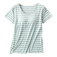 thumbnail image 1 of Tfken Summer T-Shirts For Women Short Sleeve Crew Neck Stripe Tops Casual Fashion Daily Wear Female Comfortable Shirts Green, 1 of 7