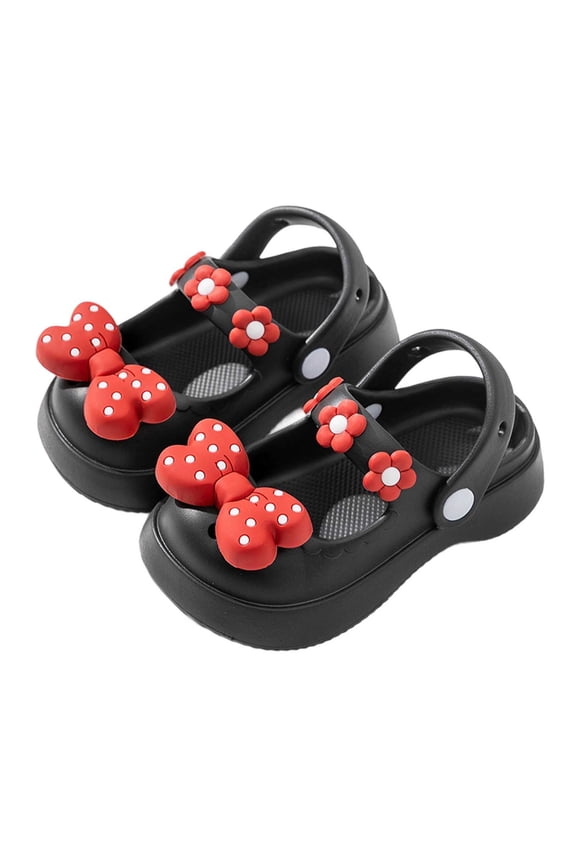 Summer Toddler Kids Lightweight Classic Clogs Swivel Ankle Strap Resistant Bowknot Decoration Sandals Outdoor Casual Footwear Cute Eva Water Shoes Size 9-10 Years Black
