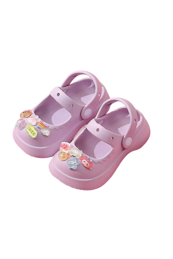 Summer Toddler Kids Lightweight Classic Clogs Swivel Ankle Strap Resistant Decoration Sandals Outdoor Casual Footwear Cute Eva Water Shoes Size 8-9 Years Purple