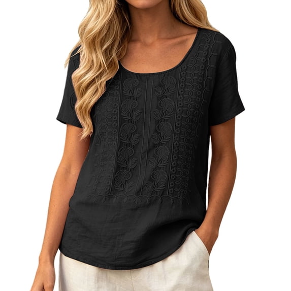 Tfken Summer Tshirts For Women Short Sleeve Crew Neck Tops Tees Casual Baggy T-Shirts Ladies Trendy Clothes Outwear Size S Black