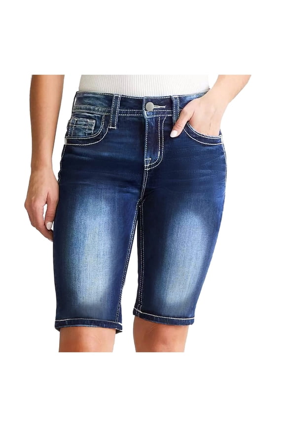 Summer Women Shorts Button Patchwork Denim Shorts With Pockets Trendy Daily Wear Female Soft Clothes Blue