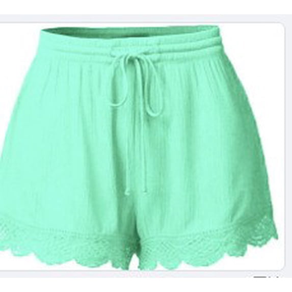 Tfken Summer Women Shorts Drawstring Solid Color Shorts With Lace Trim Trendy Casual Female Soft Clothes Green