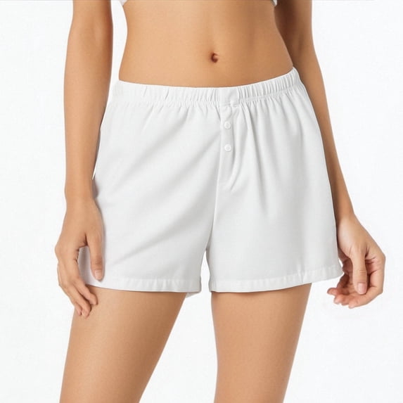 Tfken Summer Women Shorts Elastic Waist Solid Color Mini Shorts With Button Daily Wear Casual Female Soft Clothes White