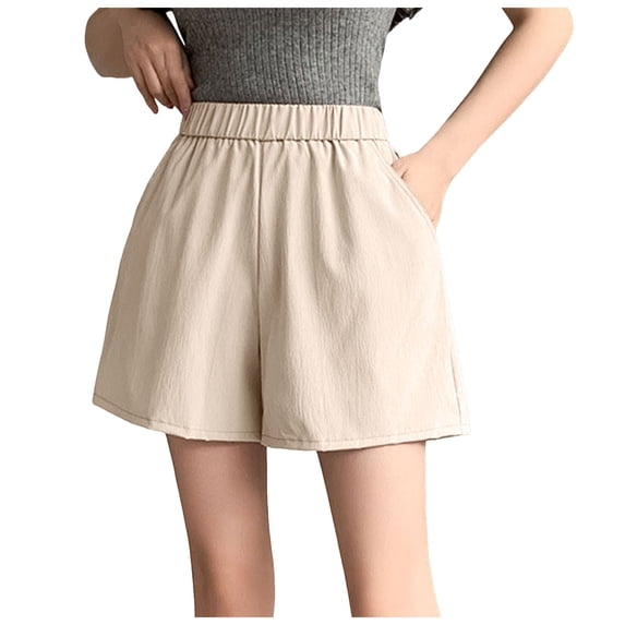 Tfken Summer Women Shorts Elastic Waist Solid Color Shorts With Pockets Casual Daily Wear Female Soft Clothes White