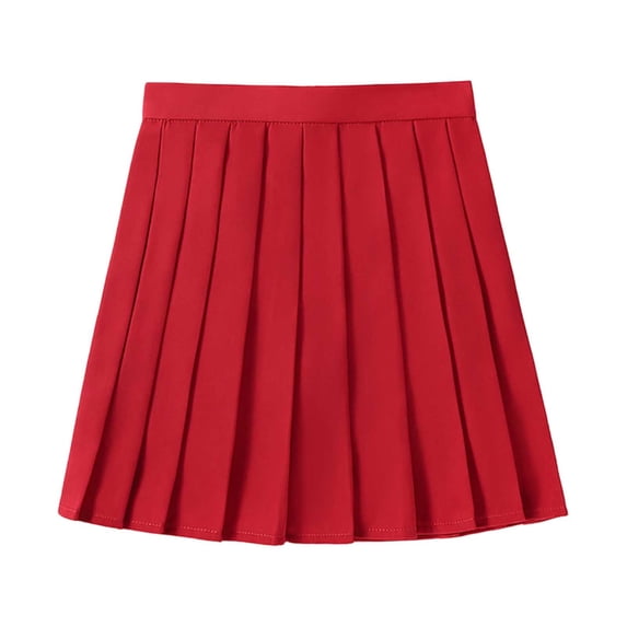Tfken Summer Women Skirts Elastic Waist Solid Color Mini Pleated Skirts Trendy Daily Wear Female Classic Clothes Red