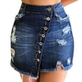 thumbnail image 1 of Tfken Summer Women Skirts Solid Color Button Mini Ripped Denim Skirts With Pockets Trendy Daily Wear Female Classic Clothes Blue, 1 of 8
