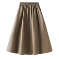 thumbnail image 1 of Tfken Summer Women Skirts Solid Color Elastic Waist A Line Leather Skirts With Pockets Trendy Daily Wear Female Classic Clothes Beige, 1 of 5