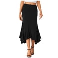 thumbnail image 1 of Tfken Summer Women Skirts Solid Color Elastic Waist Long Handkerchief Skirts Trendy Casual Female Classic Clothes Black, 1 of 8